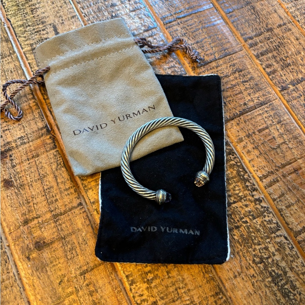 David Yurman Silver and Gold Cable Amethyst Bracelet